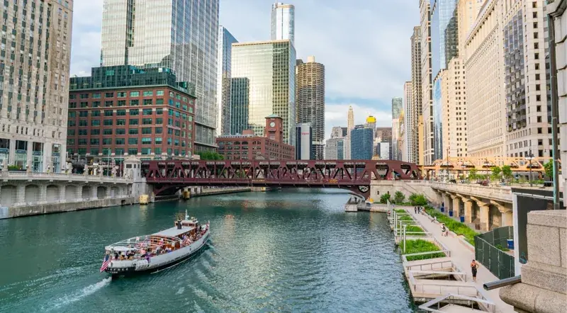 Chicago by night river cruise — skyline lit up after dark