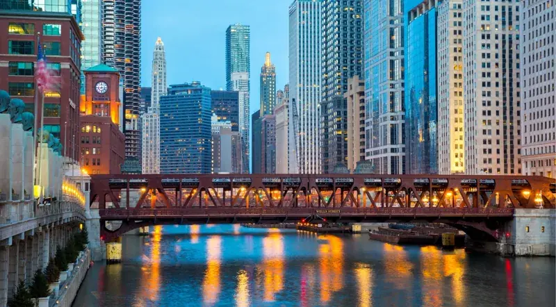 Marina City corn-cob towers from the Chicago River